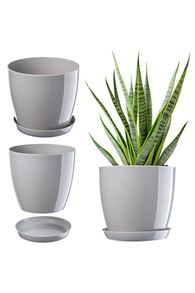 KADAX Ghiveci cu farfurie, capac din plastic, ghiveci 23 cm, gri, pentru flori