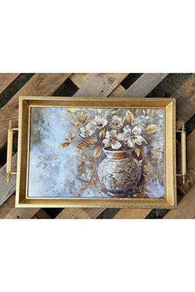 Hediye Köşkü 6 Kişilik Lüks Cam Yüzeyli Çay Kahve Tepsisi