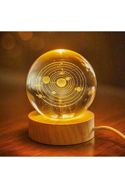 Nobbystar 3D Led Işıklı Gezegen Figürlü Ahşap Standlı Cam Küre - Gece Lambası