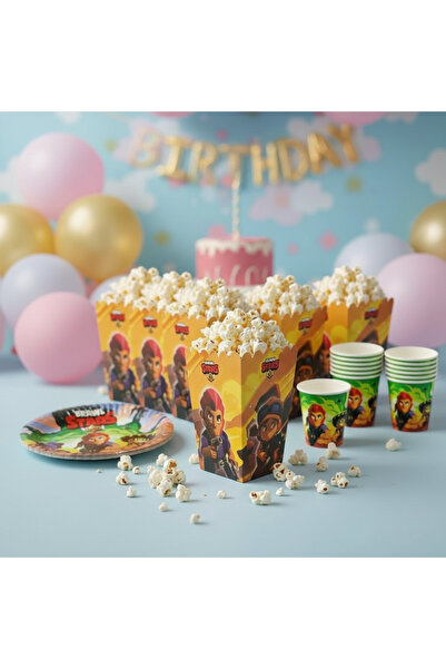 Umamiçe Brawl Stars Party Set – 8-Piece Corn Box + 8-Piece Plate and Cup Set