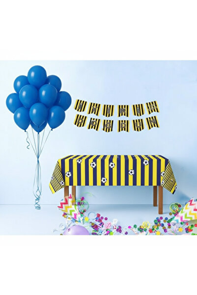 Umamiçe Yellow Navy Blue Party Set – 10 Blue Balloons + Banner + Tablecloth