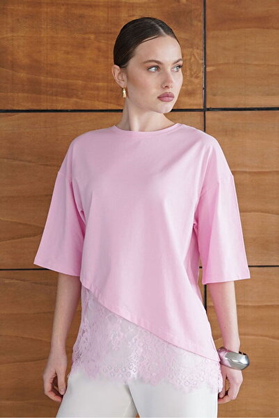 Lady Pixie Asymmetric T-Shirt with Lace Detail