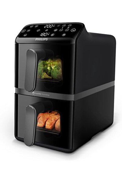 Generics مقلاة هوائية فيليبس ذات سلتين متراصتين - سعة 5 لتر + 5 لتر، درجتان م...