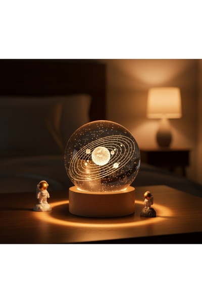Kuzey Tacı Planetary Güneş Sistemi Yörünge Tasarımlı 3D Kristal Küre Ahşap Ka...