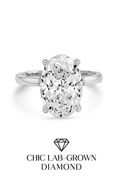 So CHIC... Lab Grown Chic Diamond 4.08 Karat 14K Beyaz Altın Oval Kesim Tekta...