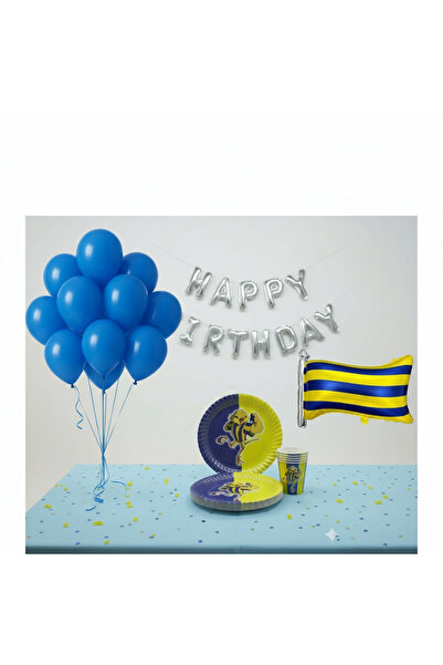 Umamiçe Yellow Navy Blue Party Set – 10 Blue Balloons + 8 Plates and Cups + F...