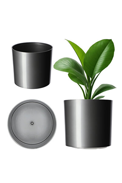 KADAX Ghiveci rotund din plastic, 12,5 cm, argintiu