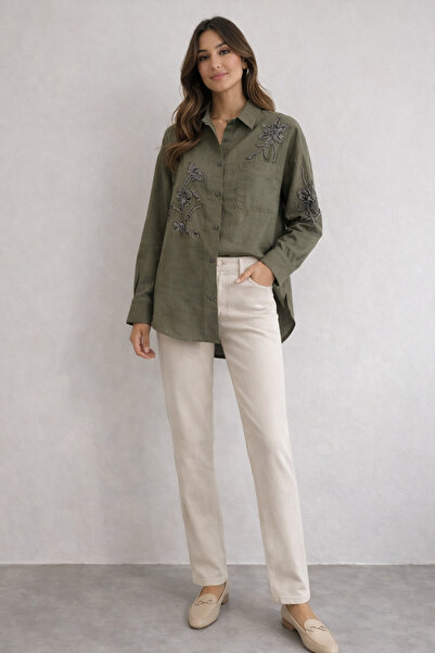 FUAT GÜRSEN Beadwork Detailed 100% K Linen Shirt