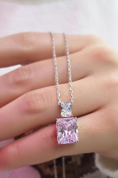 MorMajor Silver PEMBE BUZ KESİM DİKDÖRTGEN GÜMÜŞ KOLYE