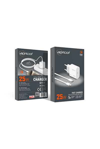 Apricot APC-U435L 25W PD Lightning Kablolu Beyaz Hızlı Ev Şarj Adaptörü