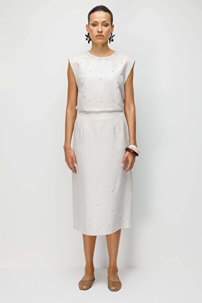 Ekol Fusta midi Y cu fantă cu broderie din piatră
