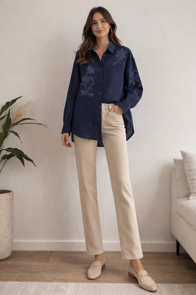 FUAT GÜRSEN Beadwork Detailed 100% K Linen Shirt