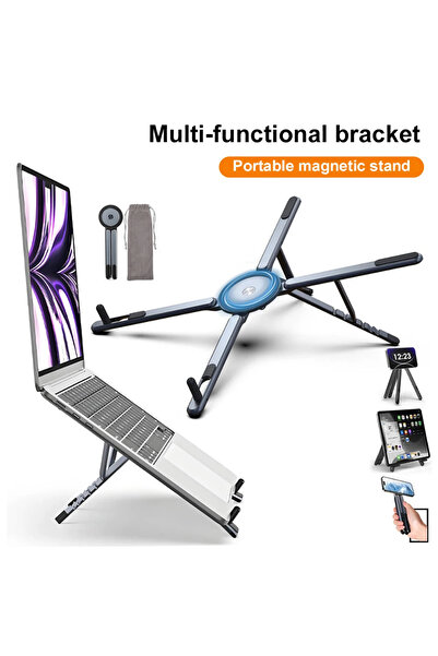 Drip حامل مغناطيسي 4في1 ألومنيوم للهواتف واللابتوب، قابل للطي وموفر للمساحة.