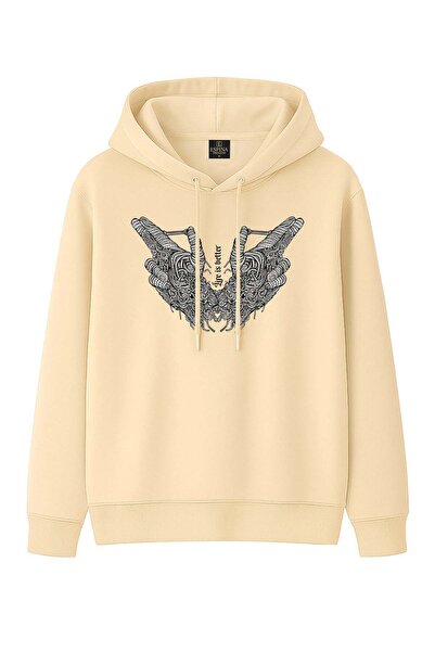 Espina Premium Hand Print Detailed Hooded Sweatshirt
