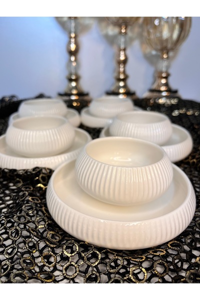 Paşabahçe Çizgili/Rölyefli Porselen Sosluk ve Reçellik Seti