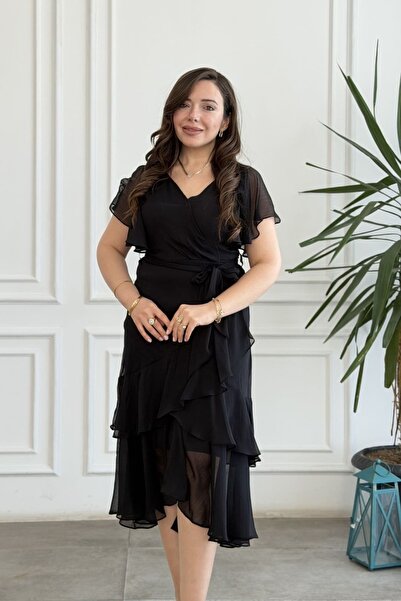 yb yağmur butik Double-breasted Chiffon Dress