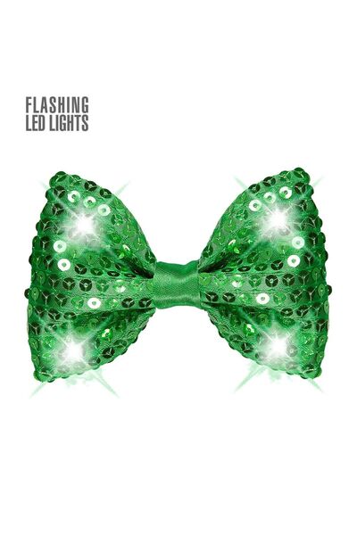Widmann Adjustable Green Sequin Bow Tie With 4 Flashing Led Lightsht 3 X Lr44