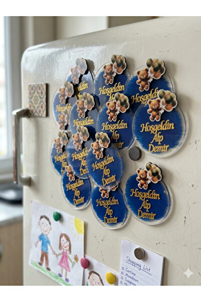 Pass Pano Balonlu Ayıcık Temalı İsimli Pleksi Magnet - 10 Adet Yeşil Konsept ...