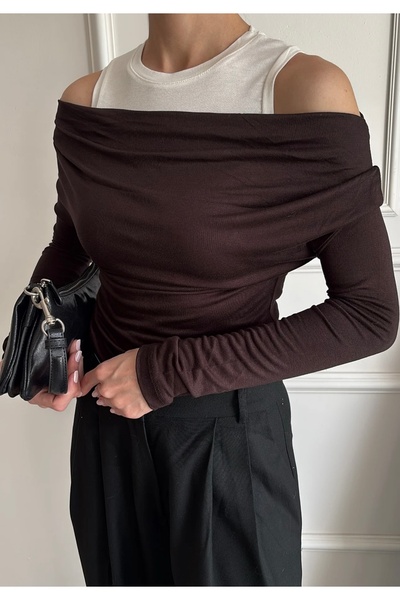 codudem Bitter Coffee Double-Layer Double Transitional Blouse