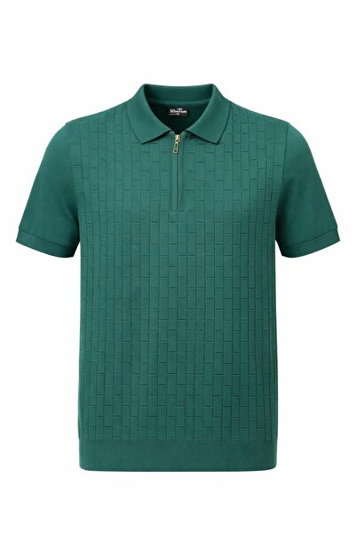 Plus Scorpion Ανδρικό πλεκτό μπλουζάκι με φερμουάρ και λαιμόκοψη πόλο Με υφή ...