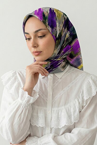 InStyle Шарф з м'якої бавовни з фіолетовим візерунком у вигляді пензликів