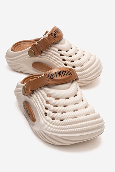 CCWAY AYAKKABI Wicker Patterned Sabo Slipper 26-35 Ecru Taba