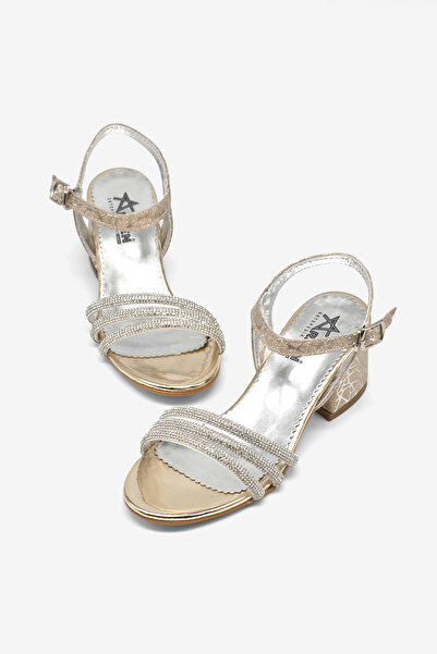 Tonny Black Girl's Gold Glittery Children's Stone Heels Sandals