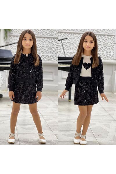 Miniminnakkidswear Girl's Sequined 3-Piece Set (One Size Should Be Preferred)