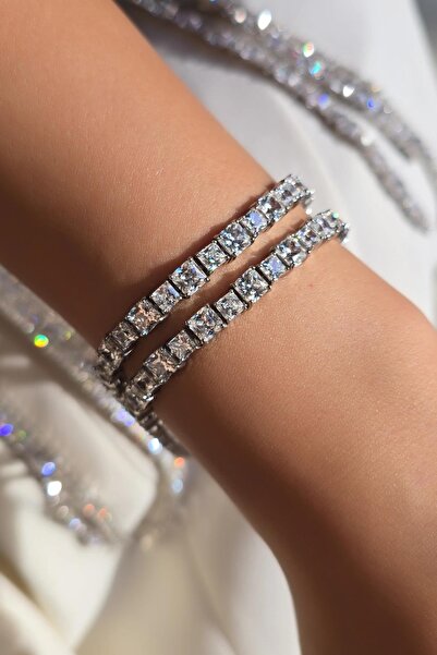 MorMajor Silver PREMİUM MOZANİT KARE TAŞLI GÜMÜŞ BİLEKLİK