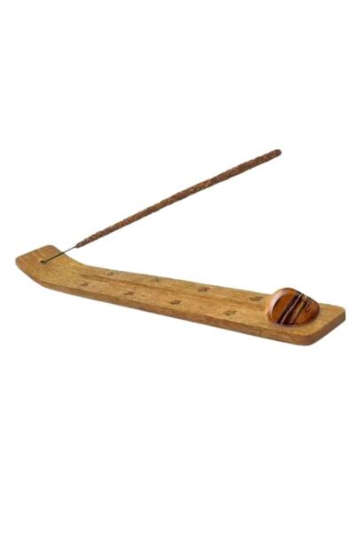 OEM Suport pentru tămâie, 25 cm, lemn de mango, piatră ochi de tigru