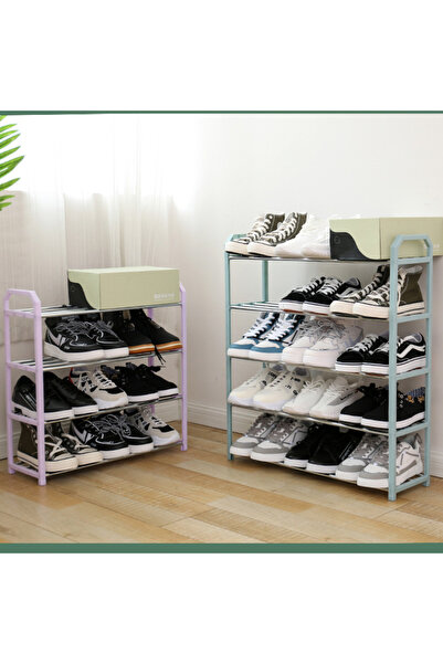 NINGBO Shoe Rack 5 Shelves, Plastic and Black Aluminum