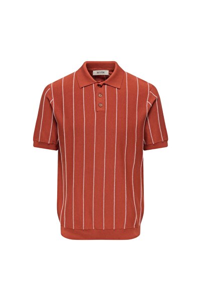 Only & Sons Men's Striped Shirt Collar Orange T-Shirt - 22037080