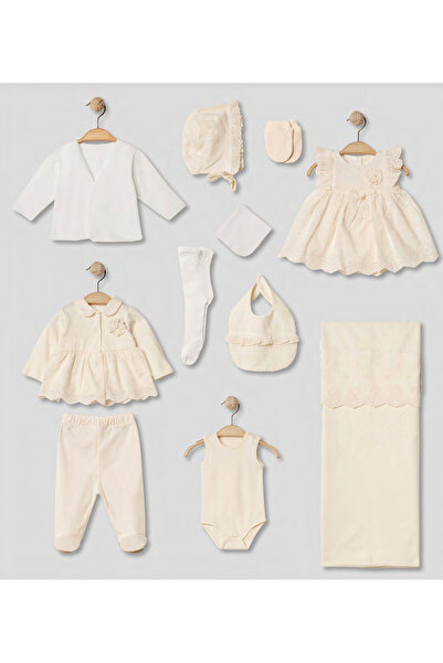 Pugi Baby Lace Detailed 10-Piece Baby Girl Hospital Discharge Set