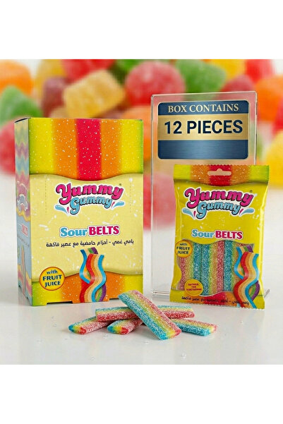 TAYAŞ Bomboane moi cu aromă de fructe Yummy Gummy Sour Belts - 12 bucăți