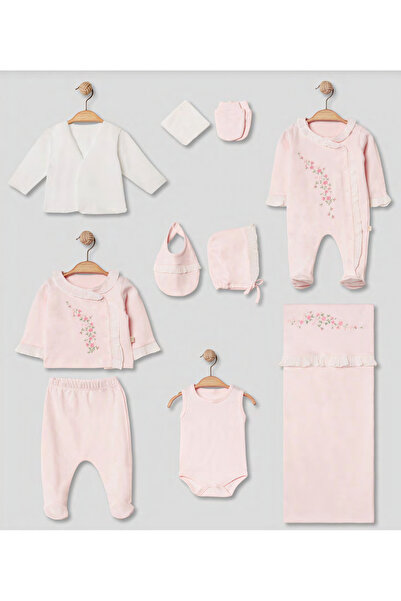 Pugi Baby Flower Embroidered 10-Piece Baby Girl Hospital Discharge Set
