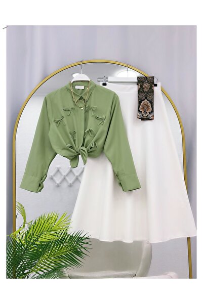 YEDİLALE SET DUBLU: CĂMAȘĂ SCURTĂ CU DETALIU FUNDĂ ȘI FUSTĂ EVAZATĂ PUFF SCUB...