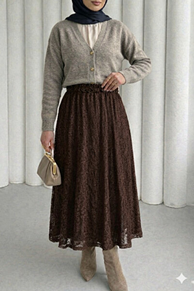 CNG MODA Lined Long Skirt with Lace Layers