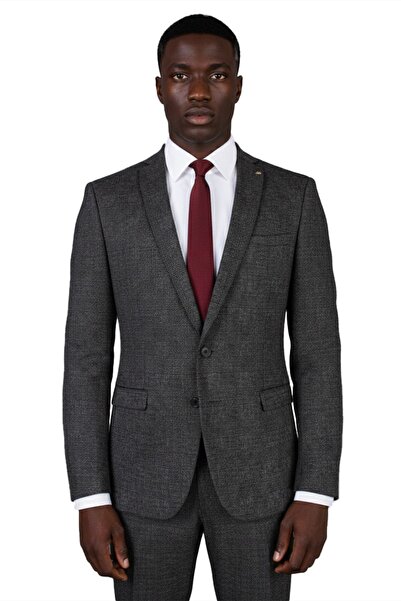 PR PACO ROMANO ART OF FASHİON Men's Slim Fit Mono Collar Smoked Suit