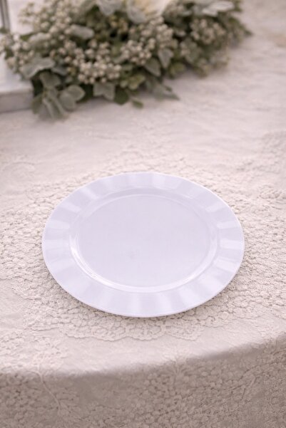 Roll-Up Beyaz Plastik Kalın Tabak 26 cm Büyük Boy 6 Adet Piknik Parti Davet S...