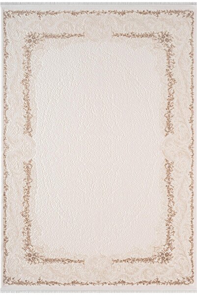 Karmen Halı Fontana FT001W Krem Bej Akrilik Halı Klasik Desen Pamuk Taban Toz...