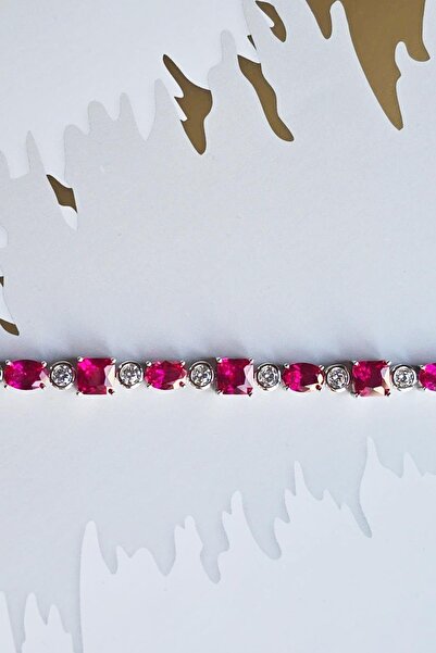 MorMajor Silver YAKUT RUBY KARE ÇOKLU ŞEKİL GÜMÜŞ BİLEZİK
