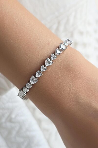 MorMajor Silver PREMİUM MOZANİT KALPLI GÜMÜŞ BİLEKLİK