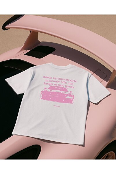 Violon تي شيرت أبيض برسومات سيارة ستريت ستايل