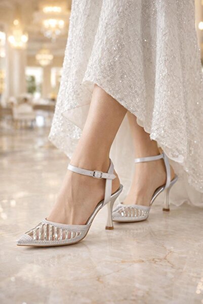 MODAONN Women's Stone Embellished Slingback İ Stiletto Heel Shoes