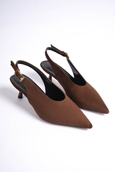 LEVONYA Women's Brown Suede Pointed Toe Low Heel Heeled Shoes