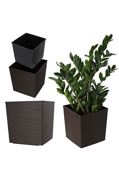 KADAX Ghiveci de flori 25 cm, capac din plastic, model Mocha, cu inserție