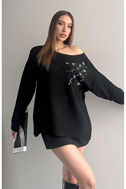 Lamierra Stone-Embellished Shoulder Sweater