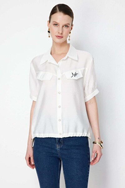 Ekol Beli Lastikli Kırışık Kumaşlı Gömlek