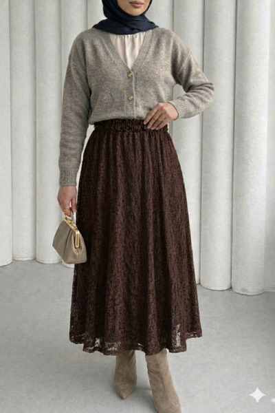 CNG MODA Lined Long Skirt with Lace Layers