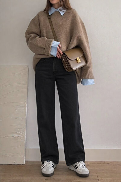 By Caspita Fashion Lenithra ženske Visok struk crne džinsa palazzo Široke nog...